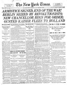 The front page of the New York Times: November 11, 1918.